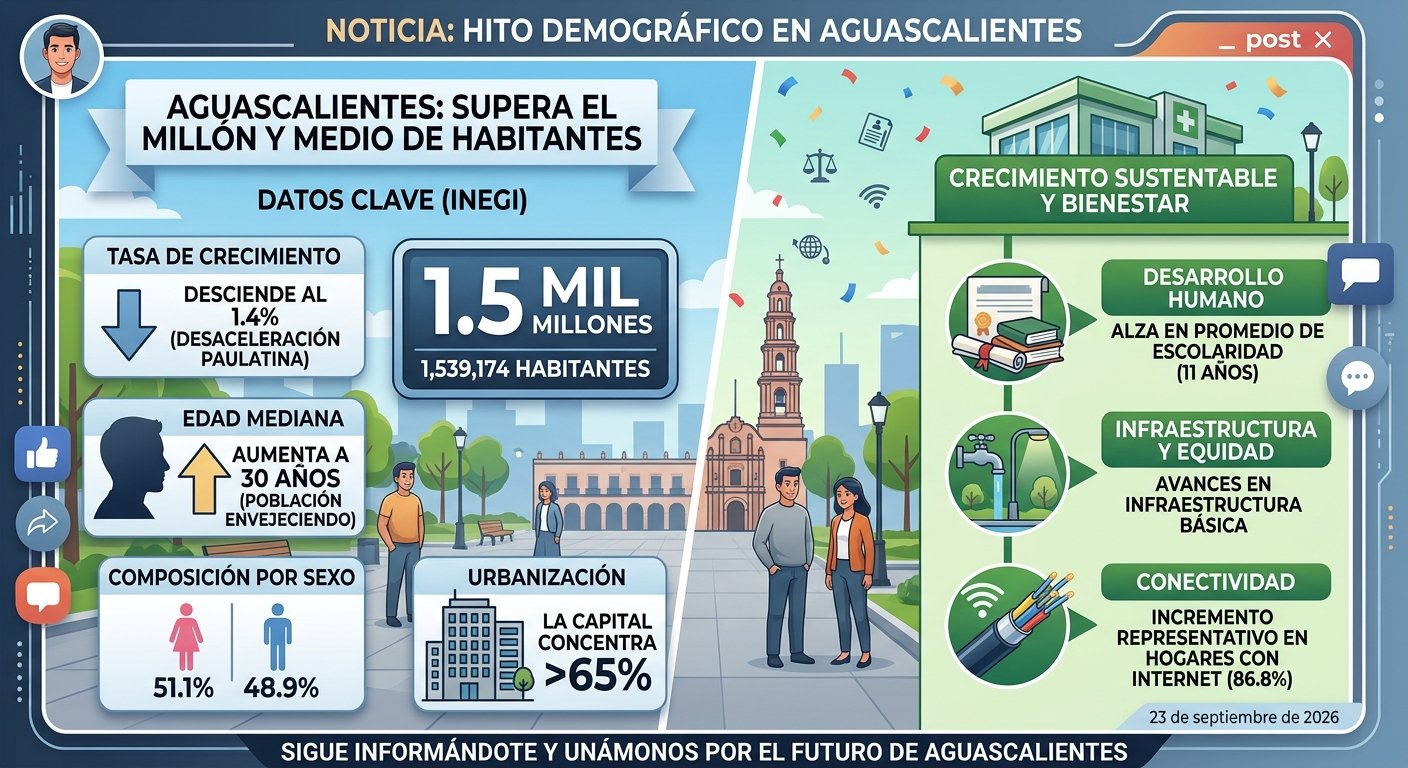 Aguascalientes supera el millón y medio de habitantes, pero frena su ritmo de crecimiento, revela el INEGI