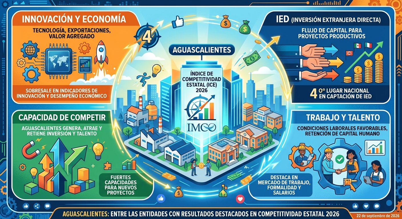 Aguascalientes reafirma su liderazgo económico en el Índice de Competitividad Estatal 2026 del IMCO